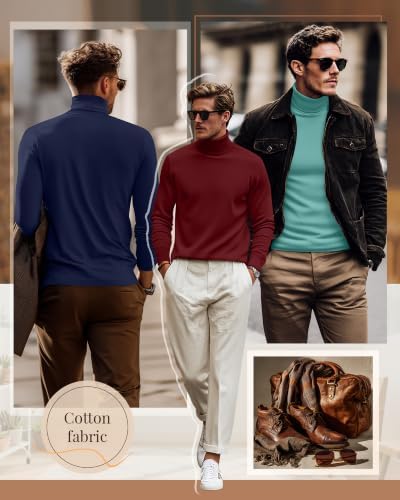 Ficerd 3 Pack Men's Turtleneck Cotton Shirts,X-Large,Blue Green, Autumn Leaf Red, Dark Blue - 2