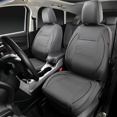 Image of CAR PASS Piping Faux Leather Car Seat Cover Full Set,Grey Breathable Leather Seat Covers for Cars, Airbag Compatible,Universal Fit for SUVs,Van,Sedans,Small Trucks (Full Set, All Gray)