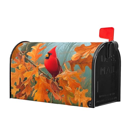Image of Miaoquhe Autumn Red Bird Mailbox Cover Magnetic Standard Size 21x18 Inch Fall Maple Leaves Mailbox Wrap Fall Mailbox Post Cover Decor Holiday Letter Box Wraps for Home Outdoor Outside Garden Yard