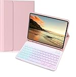 NUWONAYA Keyboard Case for iPad Mini 7 (A17 Pro 2024)/iPad Mini 6 8.3 Inch, Slim Candy 7 Color Rainbow Backlight Detachable Magnetic Keyboard Cover with Pencil Holder,Pink