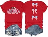 MNLYBABY America Shirts for Women Cute Patriotic Bow Shirt 4th of July Tshirt America Flag Bow Tee Independence Day Outfits