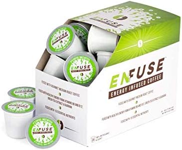 ENFUSE Energy Infused Coffee with Healthy Energy & 15 Essential Nutrients, Gourmet Medium Roast Coffee Boosted with B6, B12, Green Tea Extract & Guarana for Extra Energy, Pack of 24 K Cup Pods