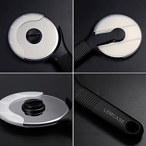 LEMCASE Pizza Cutter Wheel, Professional Pizza Slicer - Silicone Handle and Stainless Steel Blade with Protective Cover| Black