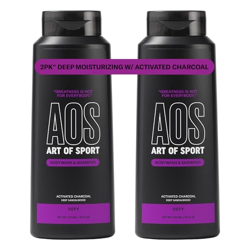 Art of Sport Mens 2-in-1 Body Wash and Shampoo with Charcoal Activated Sandalwood Fragrance Made for Athletes Defy Scent 16 fl oz (Pack of 2)
