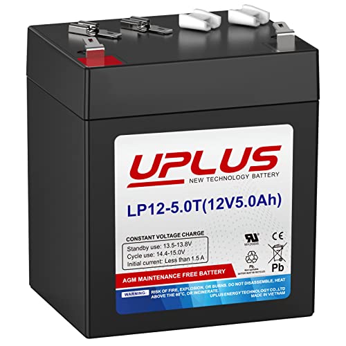 Uplus 12V 5Ah Rechargeable Sealed Lead Acid Battery - DJW12-5.0T Replaces Home Alarm Battery Compatible with F1 F2 Terminals for Craftsman 4228 Garage Doors Security Systems Burglar Alarms