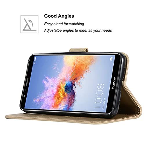 Sidande Case For Huawei Mate Se/Honor 7X Case,Bnd-L34 Bnd-L24 Wallet Case With Card Holder, [Wrist Strap] Owl Premium Pu Leather Flip Phone Case Cover For Huawei Honor 7X (Gold) #TOP3