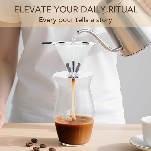 Premium Pour Over Coffee Dripper with Reusable Stainless Steel Filter &ndash; Portable, Easy Clean Coffee Maker for Single Cup Brewing &ndash; Ideal for Home, Office, Camping