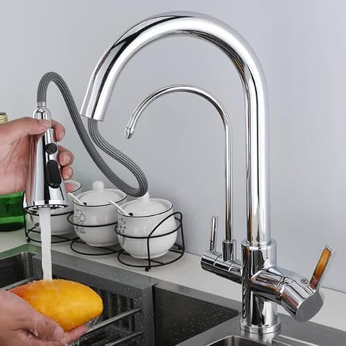 Mélangeur de cuisine en laiton noir avec eau potable pivotant multifonction