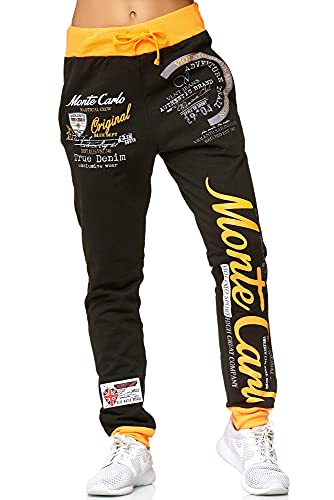 Violento Pantalon de jogging pour femme - 100 % coton - Pantalon de sport avec poignets resserrés - Design Montecarlo 592, noir/orange, XXL Cover