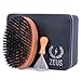 ZEUS Palm Military Style 100% Firm Boar Bristle Beard Brush Set, Firm First Cut