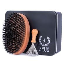 ZEUS 100% Firm Boar Bristle Beard Brush, Military-Style, Brush Gift Set with Brush Cleaner and Tin! SOFT BRISTLES - Q92
