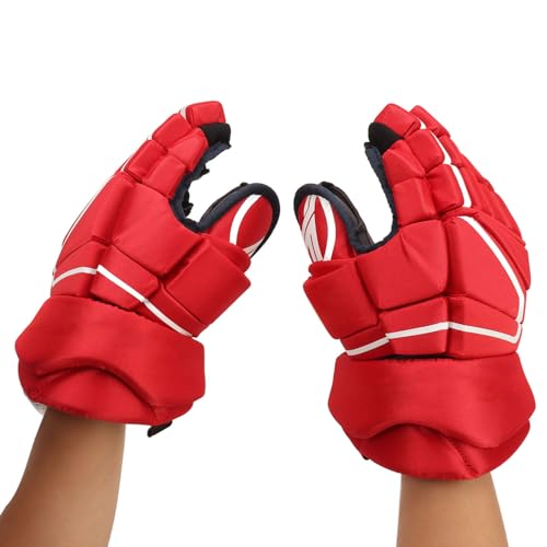Luvas Vermelhas de Hóquei No Gelo, Proteção Máxima, Luvas Adultas de Hóquei No Gelo, Polegares Curvo