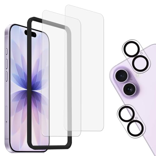 HKKAIS Anti Glare Matte Screen Protector For iPhone 17 Tempered Glass Anti Fingerprint Film 2-Pack with Camera Lens Protector 2-Pack and Easy Alignment Tool