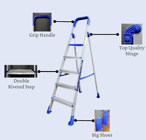 Image of FSL+ Heavy Duty Foldable 7 Step Ladder with Non Skid Shoes, Smart platform and handle for support