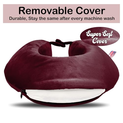 Image of Sassoon Memory Foam Travel Neck Pillow (Chestnut, Pack of 1) - Ergonomic Support, Soft Breathable Washable Cover, Lightweight with Carry Loop for Travel & Home