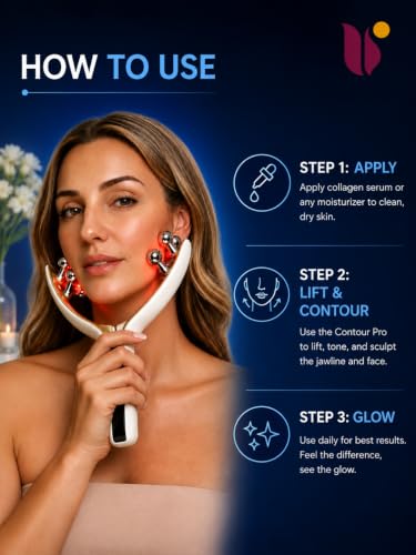 Image of 4-in-1 EMS Jawline Massager with RF Heat, Red & Blue Light Therapy | Electric V Face Sculpting Roller for Double Chin, Jawline, Neck & Face | Rechargeable Facial Gua Sha Roller
