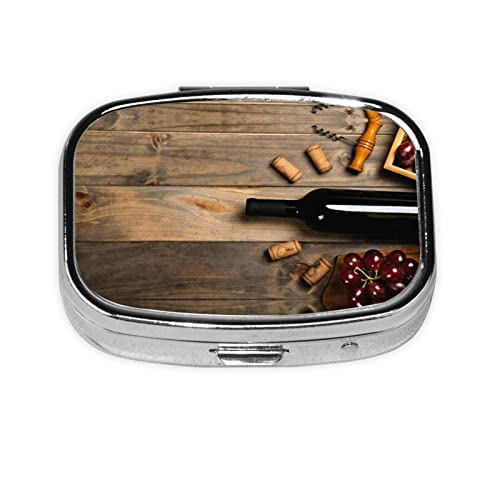 Wine Bottle Corks Grapes Square Vitamin Pill Box, Pill Dispenser Box Cod Liver Oil Box