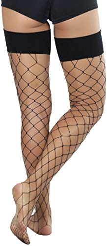 Image of ToBeInStyle Women's Diamond Large and Fine Fence Net Fishnet Nylon Thigh High