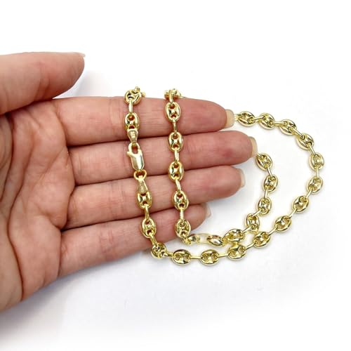 18K Yellow Gold Over Silver 6mm Puffed Anchor Mariner Chain Necklace 16"-24"3