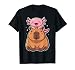 Kawaii Pink Axolotl Riding Capybara Funny Anime Animal Memes T-Shirt