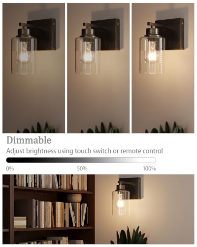 Image of Rayogale Wireless Battery Operated Wall Sconce Set of 2 with Remote Control | Retro Industrial Black Brass Dimmable Easy Install Rechargeable Wall Light with Timer for Living Room Bedroom Emergency 3000K