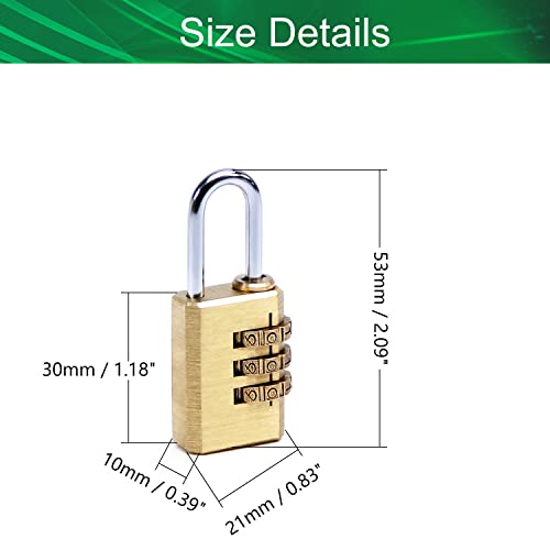 Image of 3 Digit Combination Padlock Solid Brass Padlock Heavy Duty Combination Lock Small 3 Rounds for Indoor and Outdoor Small Safety Luggage 4Pcs