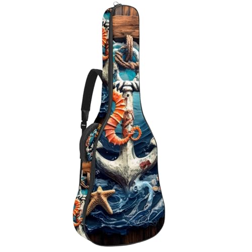 Étui souple pour guitare acoustique de 109 cm avec motif ancre et hippocampe en tissu Oxford