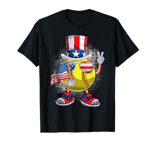 Patriotic Softball 4th Of July USA Men Women Boys Girls Kids T-Shirt