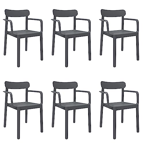 garbar Elba Set 6 Silla con Brazos Interior, Exterior | jardín, terraza, balcón, Salon, Cocina, Comedor | diseño, Ligero, apilable | Gris Oscuro