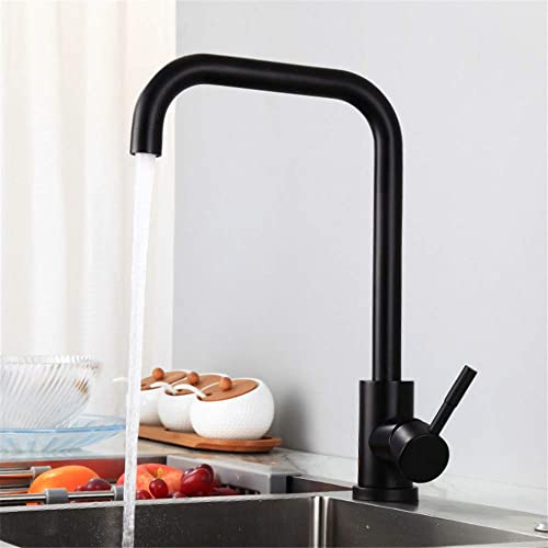 Robinet de cuisine mélangeur noir en acier inoxydable 304 rotatif
