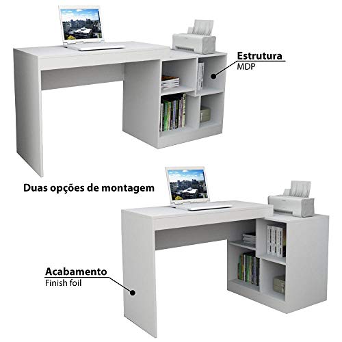 Escrivaninha em L Moove 2 Tampos e 4 Nichos - Branco