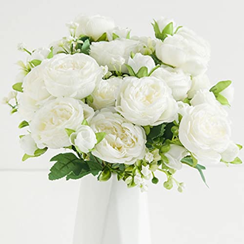 Peonías artificiales blancas, peonías falsas para decoración del hogar y ramo de novia de boda,...