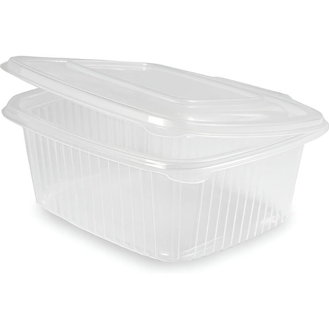 50 Tapers para Comida Hermetico de Plástico PP Reutilizables con Tapa Bisagra. Apto para Microondas, Congelador y Lavavajillas. Tuppers para Alimentos Calientes o Fríos (500ml) - 1