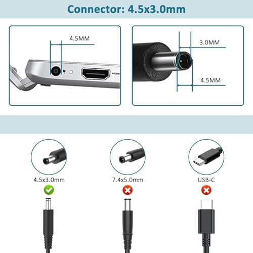 Image of 65W 4.5mm 3.0mm Laptop Charger Fit for Dell inspiron 11 13 14 15 17 3000 5000 7000 Series 3565 3567 3576 5558 5755 5555 5559 7212 7506 2in1 Vostro Series 0G6J41 0MGJN9 AC (De 65W 4.5 * 3.0mm)