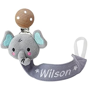 Panny & Mody Cadenas para Chupetes Personalizadas con Nombre, chupete personalizado con Bordado Nombre – Lindo Elefante