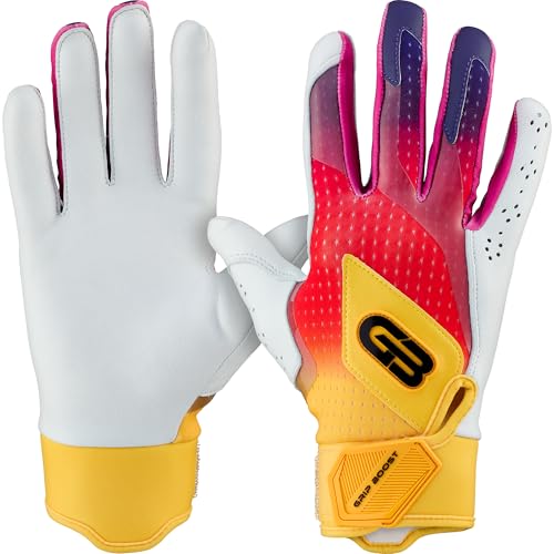 Grip Boost Baseball Batting Gloves with Boost Plus Leather – Adult and Youth Sizes for Men and Youth Players (Sunset, X-Large)
