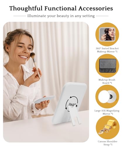 Image of MOMIRA Travel Makeup Bag Cosmetic Bag with Lighted Mirror, Adjustable Brightness in 3 Color Scenarios /Detachable makeup mirror, All-round Upgrade, Waterproof, Gift for Women -Yellow