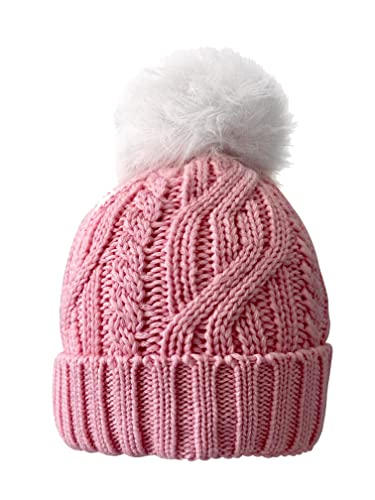 Surprizeshop Gorro impermeable para mujer, diseño de punto trenzado, sombrero de golf, sombrero de caminar, talla única, Rosa pastel con Booble blanco, Talla única Cover