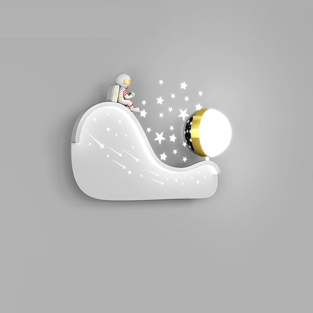 SXSCARKX Kids Wall Light Decor Astronaut Modern Luxury Dimmable LED Sconce Projection Stars Starry Night White Bedside Mounted Lamp For Children Bedroom Nursery