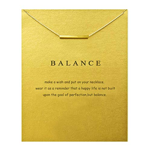 LANG XUAN Friendship Bar Necklace Lucky Key Star Pearl Circle Pendant Necklace for Women Gift Card â€¦ (Golden, 20) (Gold)