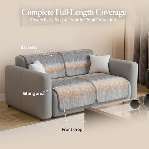 Image of Kuber Industries 2 Seater Sofa Cover | Slipcover for Living Room | Thick & Cozy | Non-Slip Comfort Sofa Cover Set Set | Paradise 1437 - Grey & Brown