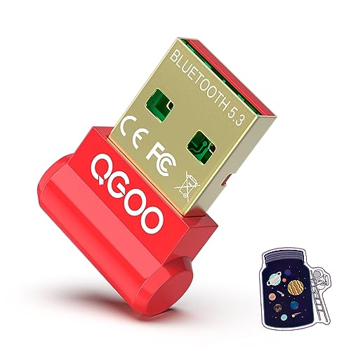 USB Bluetooth Adapter for PC - QGOO Bluetooth Dongle 5.3 EDR, Wireless Bluetooth Receiver for Desktop Computer Laptop Bluetooth Windows 8.1/10/11?red-063?