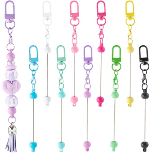 Porte-clés perlables en alliage SUNNYCLUE, lot de 18 pièces en 9 couleurs avec mousquetons