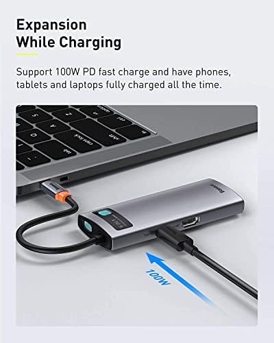 Baseus USB C Hub, 6-in-1 Docking Station USB C Hub Multiport Adapter with 4K HDMI, Ethernet, 100W PD, 3 USB 3.0 for MacBook Pro/Air,iPad Pro,Surface Pro,XPS,Samsung Phone and More Type C Devices