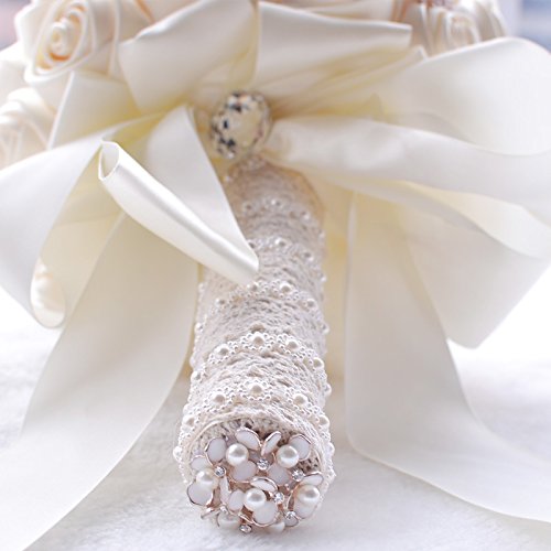 Abbie Home Handmade Bridal/Brooch/Bridesmaids Bouquet Satin Roses With Crystal Diamond Pearl Decor (Ivory) #TOP5