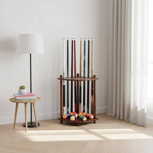 Râtelier billard 8 queues avec support de boules en finition noyer