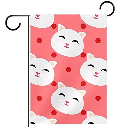 Drapeau de jardin chat rose double face en polyester pour décoration extérieure quatre saisons