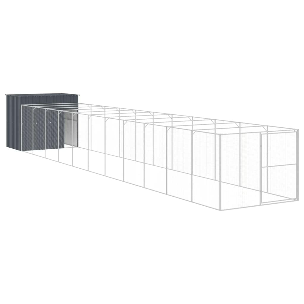 Domek dla psa z antracytowym wybiegiem 214x1273x181 cm, klatka ze stali ocynkowanej z wydłużonym podwórkiem, ochronnym dachem i drzwiczkiem z zatrzaskiem dla szczeniaka
