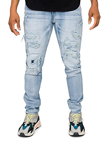 Victorious Men's Distressed Rip And Repair Denim Jeans Dl1119 - Light Indigo - 40/32 #TOP26