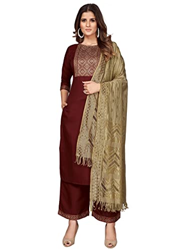 Image of Vbuyz Women's Cotton Blend Solid Straight Stitched Kurta Palazzo with Dupatta